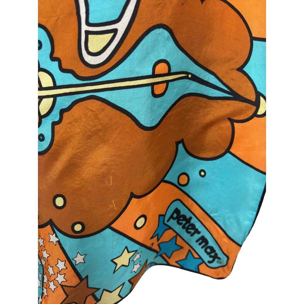 Peter Max Vintage Silk Scarf Womens Orange Self Portrait Psychedelic Pop Art - Picture 4 of 11